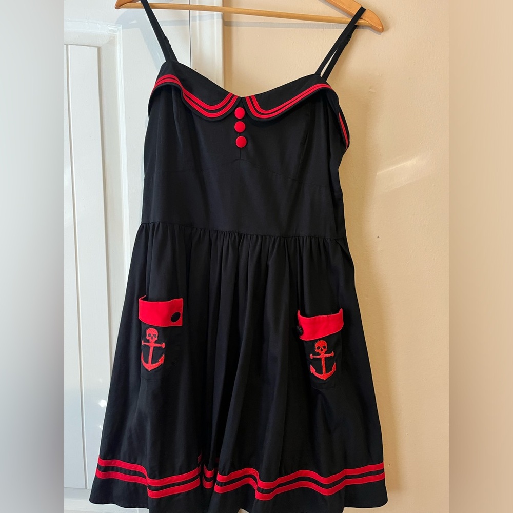 Hell Bunny Vixen Red/Black Sailor Dress 50s-inspired. Large.